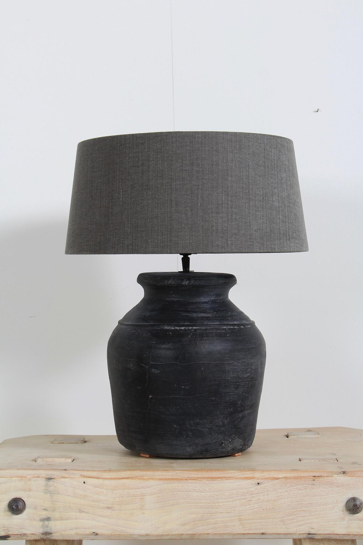 Stylish Black Ceramic Vase Lamp with Grey Linen  Shade