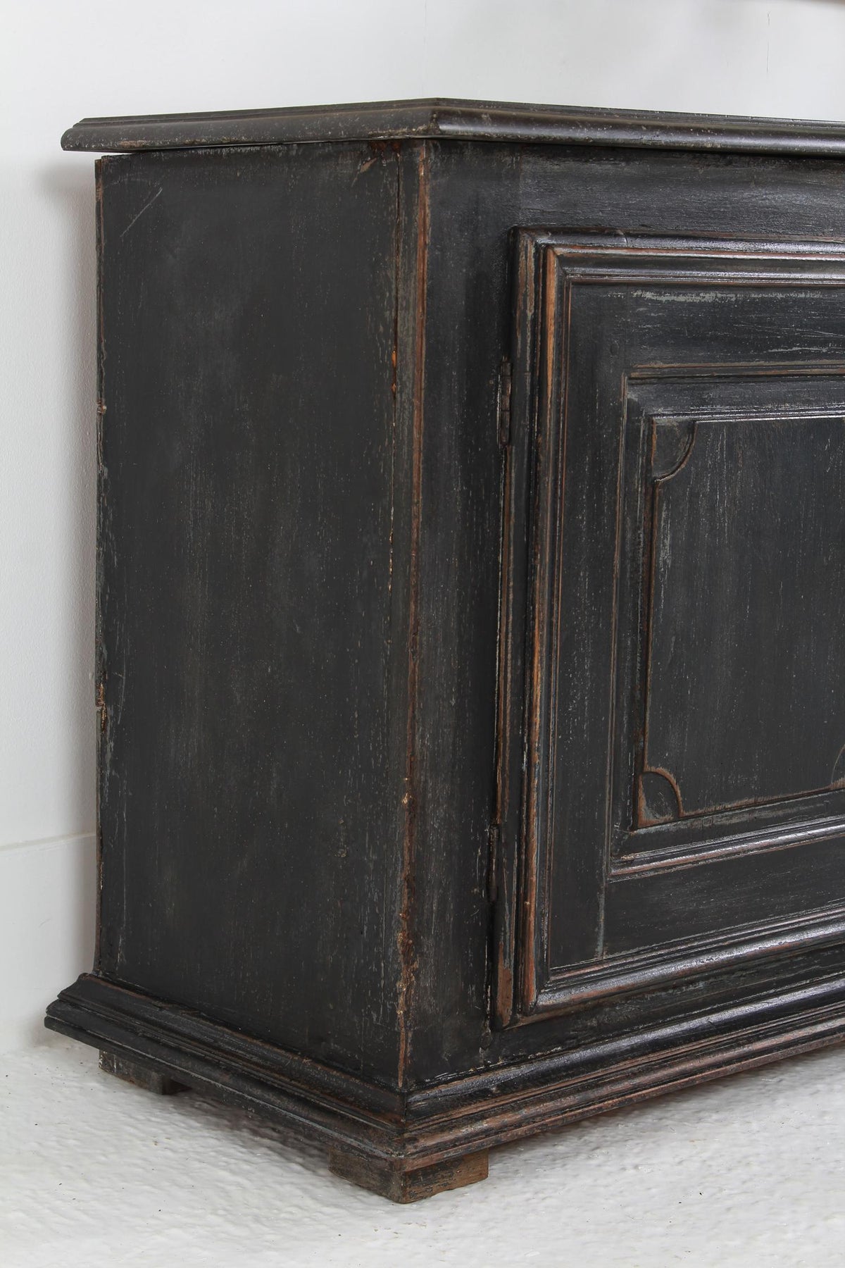 Striking Grand Italian  19thC Black Painted Two-Door Buffet with Marble Top