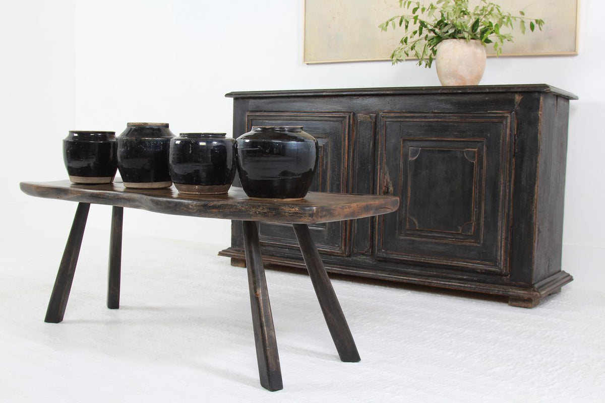 COLLECTION OF Four HANDMADE CHINESE BLACK GLAZED POTTERY JARS