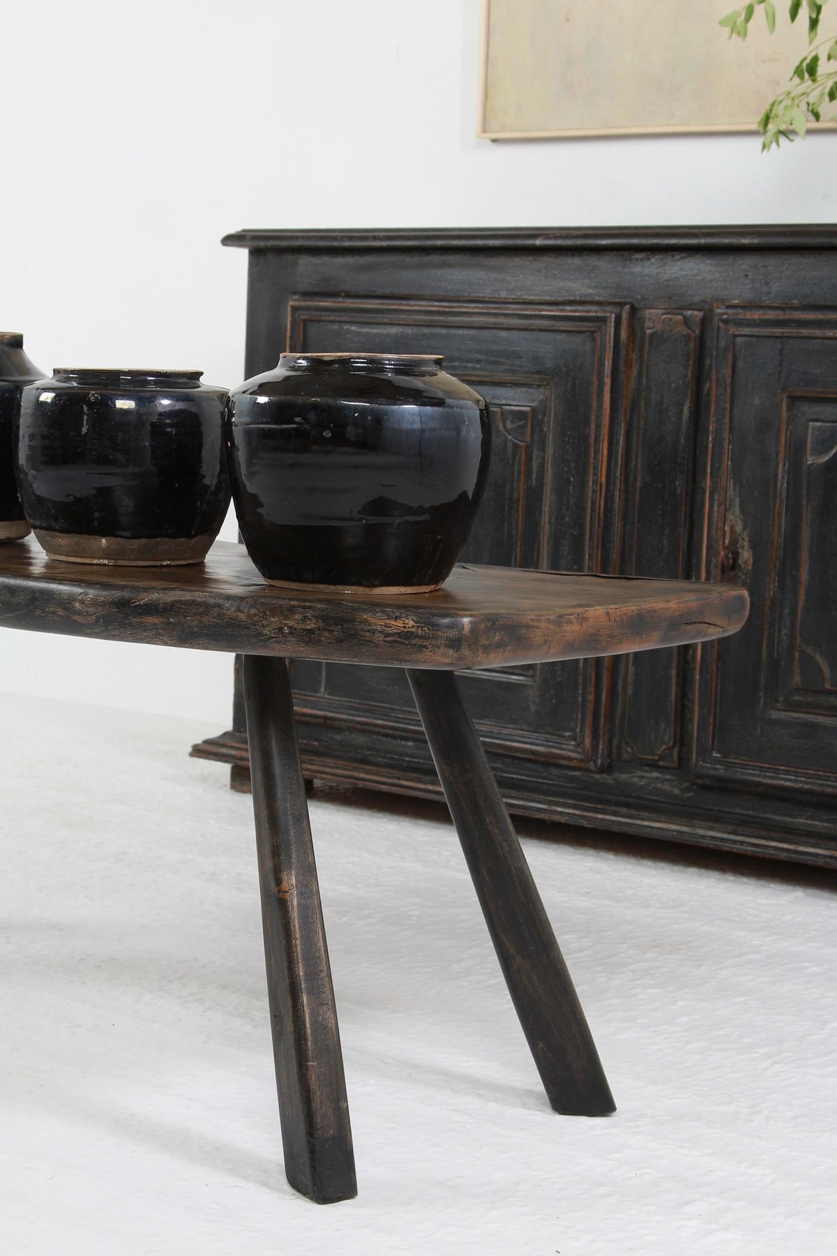 COLLECTION OF Four HANDMADE CHINESE BLACK GLAZED POTTERY JARS