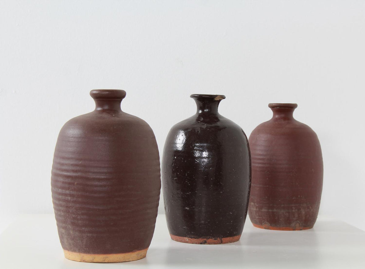 COLLECTION OF EARLY 20THC WABI SABI CHINESE APOTHECARY OIL JARS