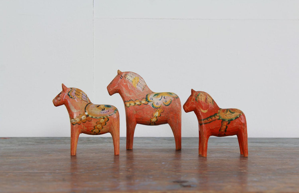 Set of Three Hand Painted Swedish 20thC Dala Horses