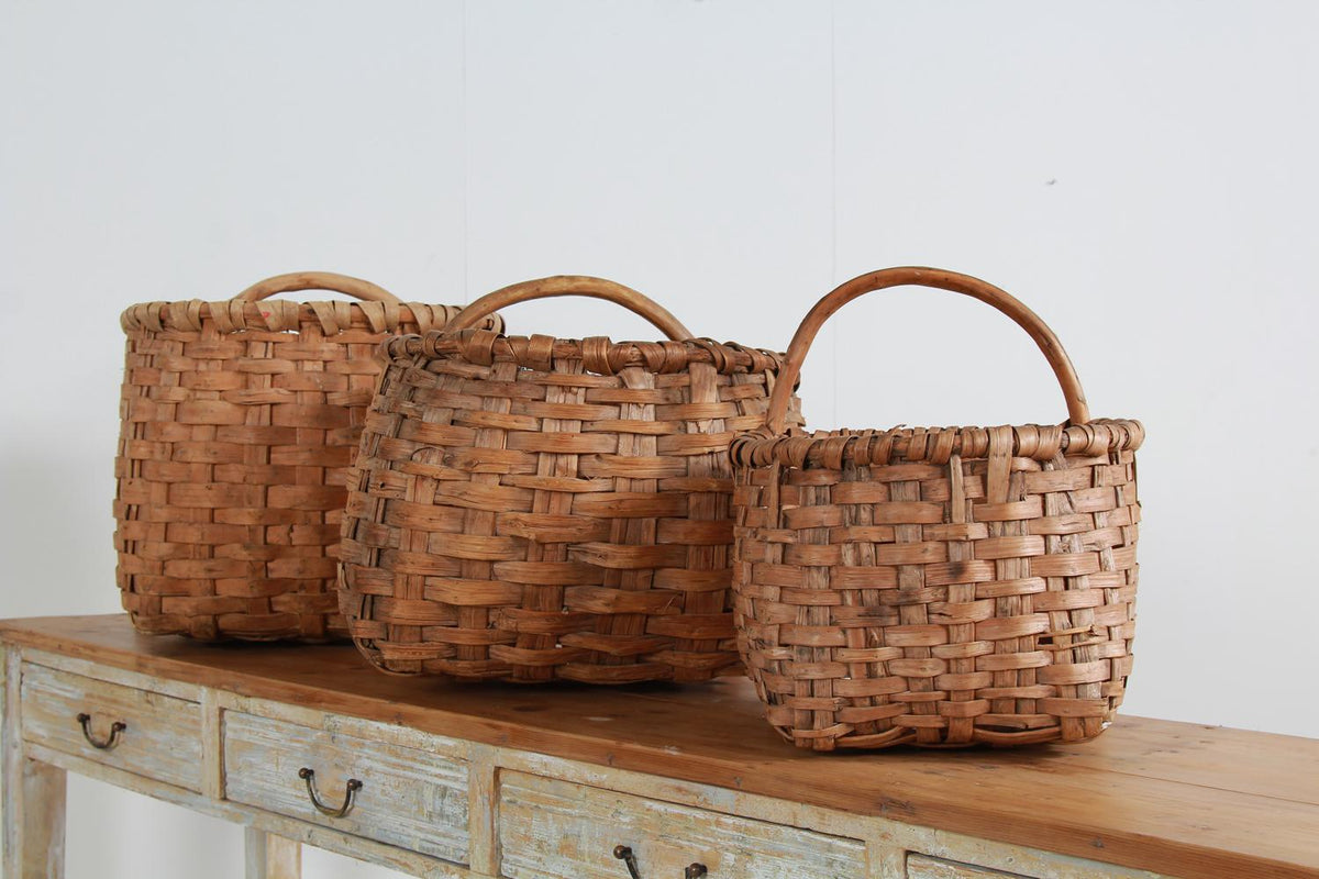 Set of Three Swedish Woven Folk Art Baskets
