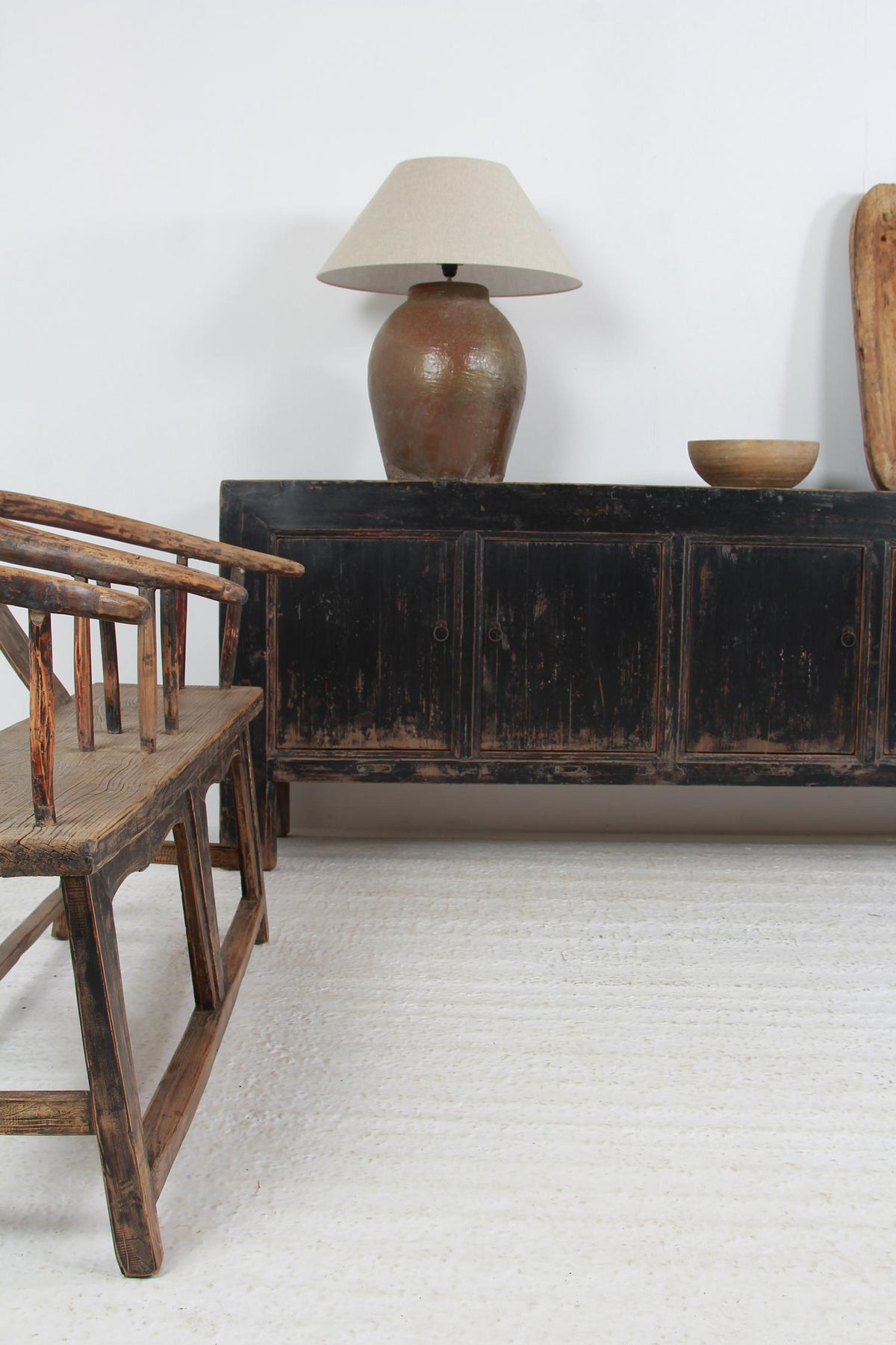 Monumental RUSTIC C ELM PROVINCIAL SIDEBOARD WITH BLACK PATINA