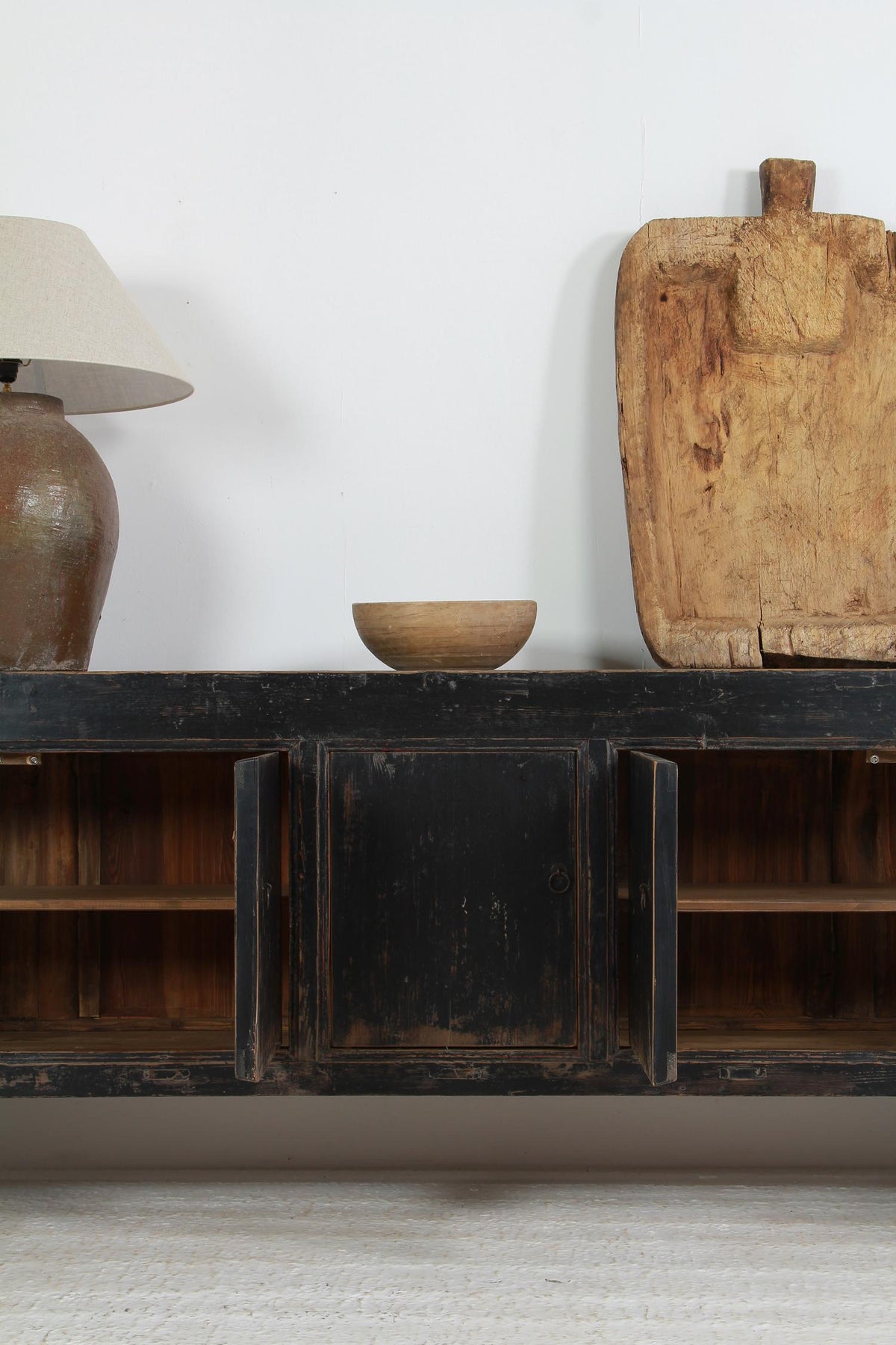 Monumental RUSTIC C ELM PROVINCIAL SIDEBOARD WITH BLACK PATINA