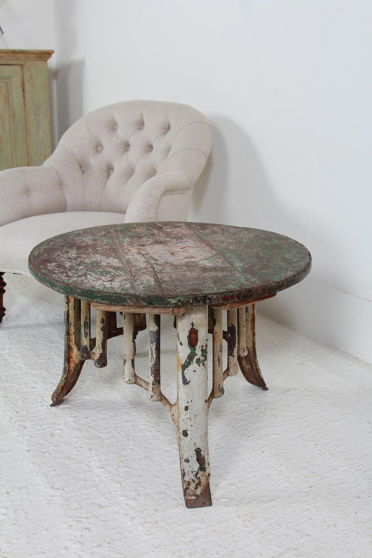 Rustic French Wood & Metal Base Coffee Table