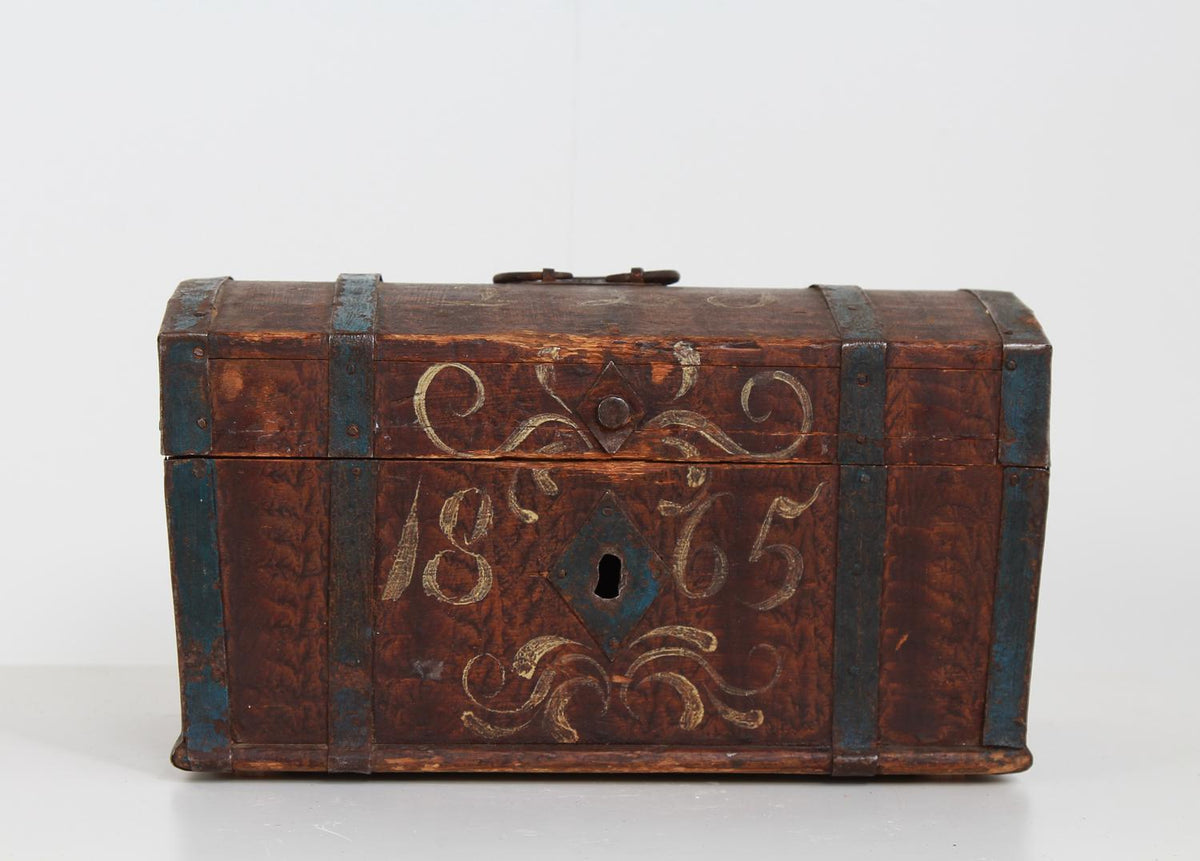 Charming Painted Swedish Dome Top Box Dated 1865