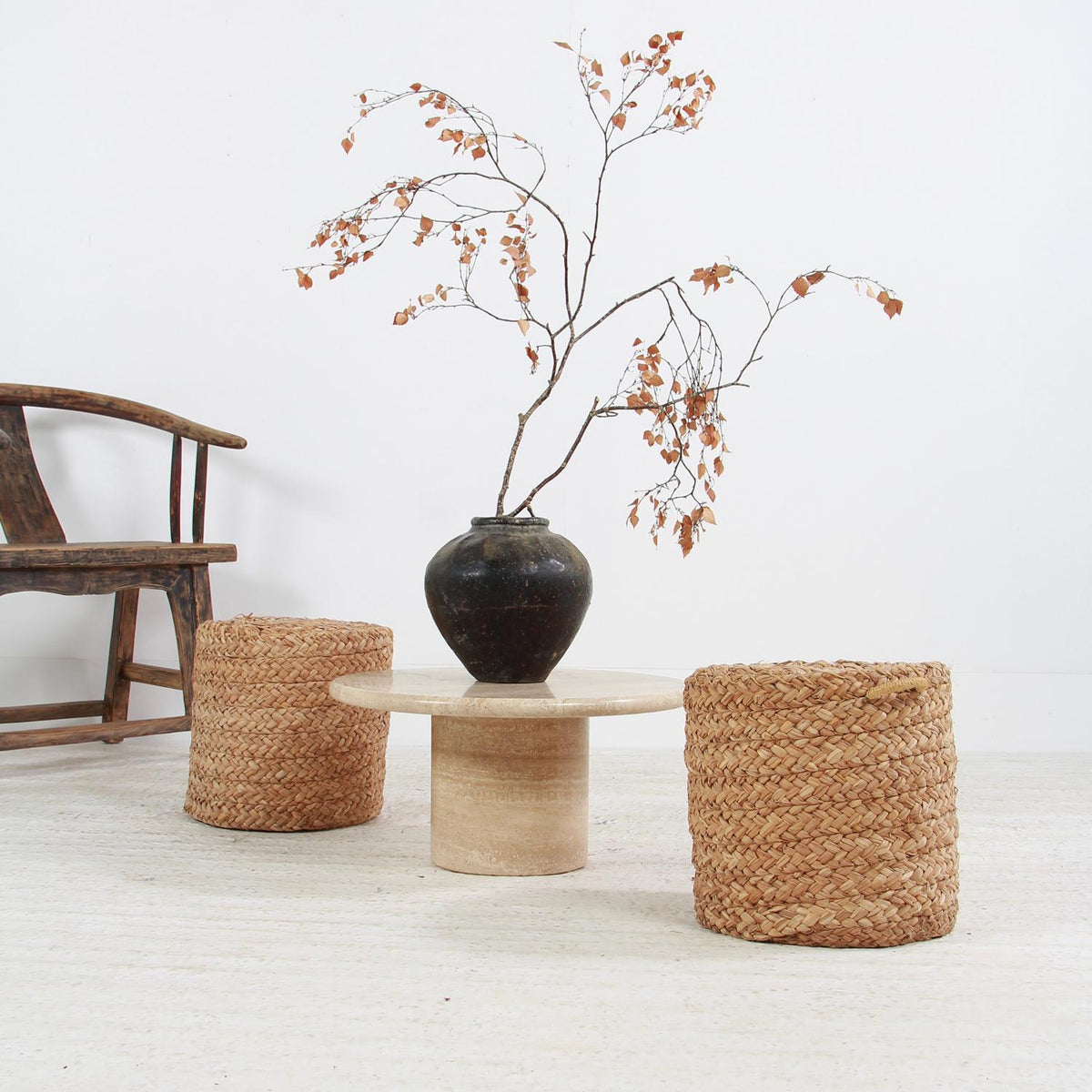 Charming PAIR OF MID CENTURY SPANISH ROPE STOOLS ATTRIBUTED TO AUDOUX MINET