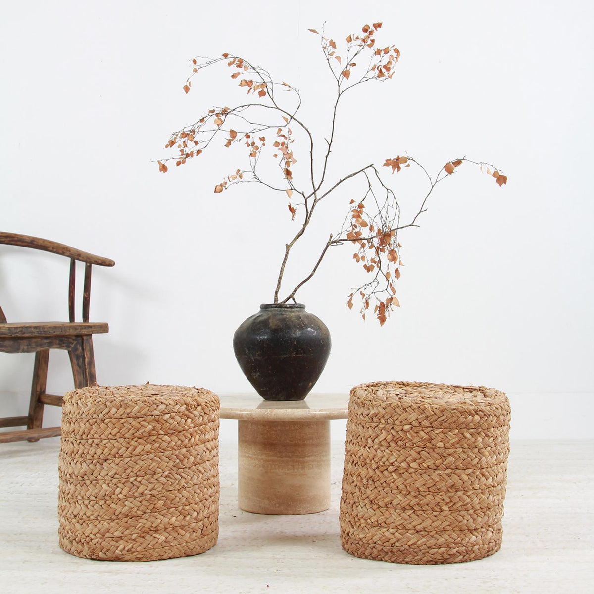 Charming PAIR OF MID CENTURY SPANISH ROPE STOOLS ATTRIBUTED TO AUDOUX MINET