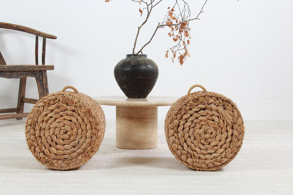 Charming PAIR OF MID CENTURY SPANISH ROPE STOOLS ATTRIBUTED TO AUDOUX MINET