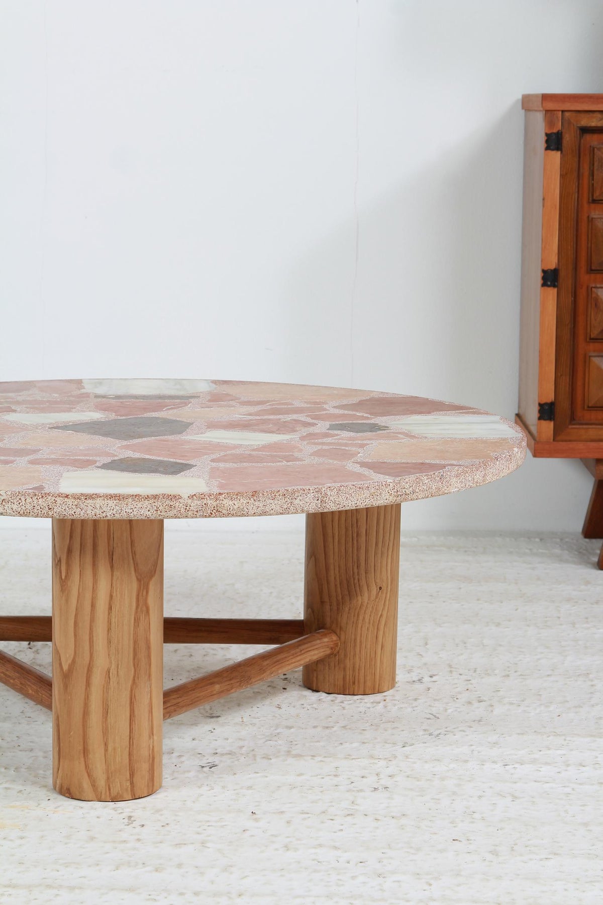 STUNNING Circular  CHESTNUT COFFEE TABLE WITH TERRAZZO  TOP