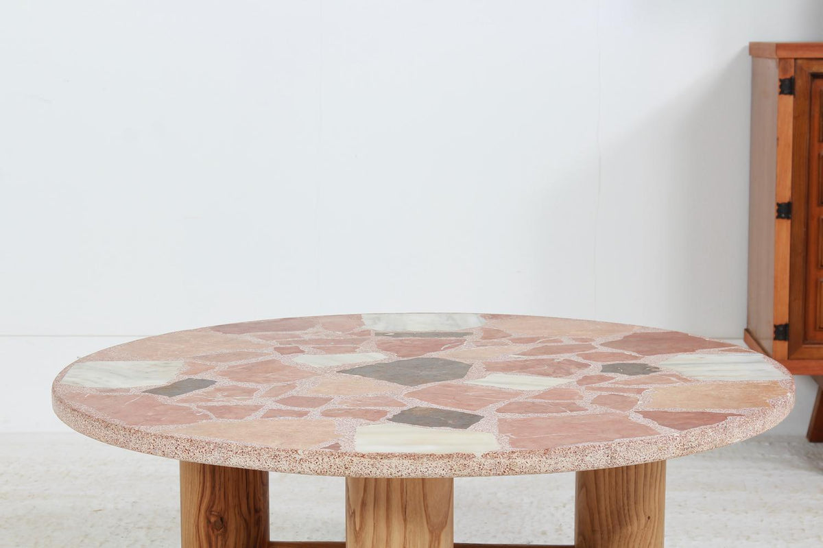 STUNNING Circular  CHESTNUT COFFEE TABLE WITH TERRAZZO  TOP