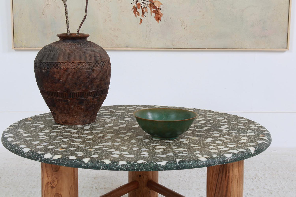 SUBLIME Circular  CHESTNUT COFFEE TABLE WITH TERRAZZO  TOP