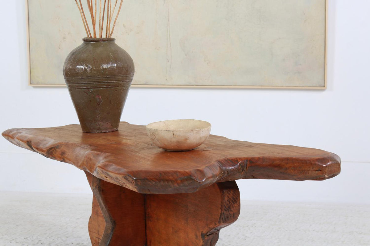Spanish Mid Century Artisan Slab Pine Coffee Table