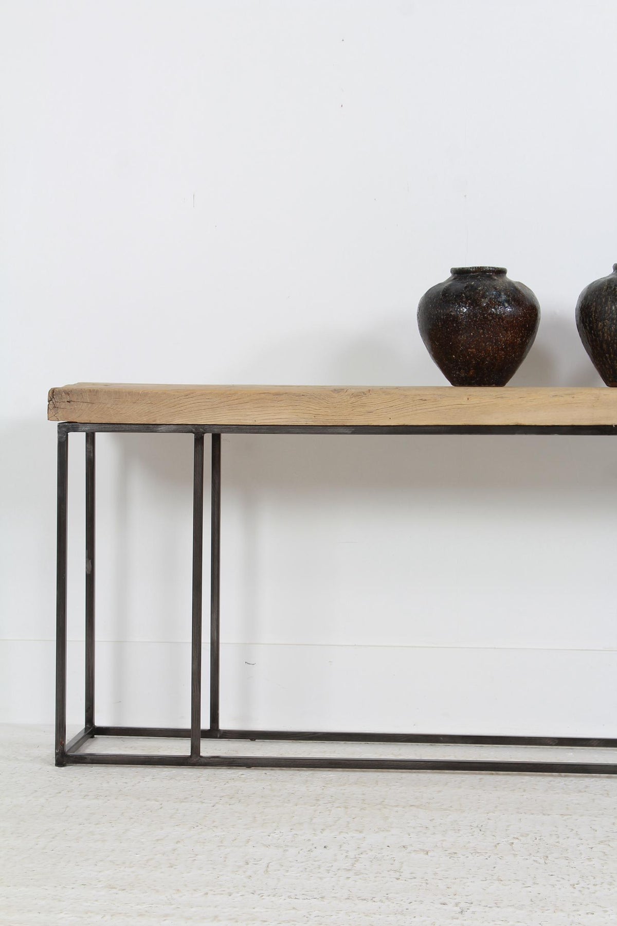 IMPRESSIVE ARCHITECTURAL FREESTANDING  STEEL & ELM  CONSOLE TABLE