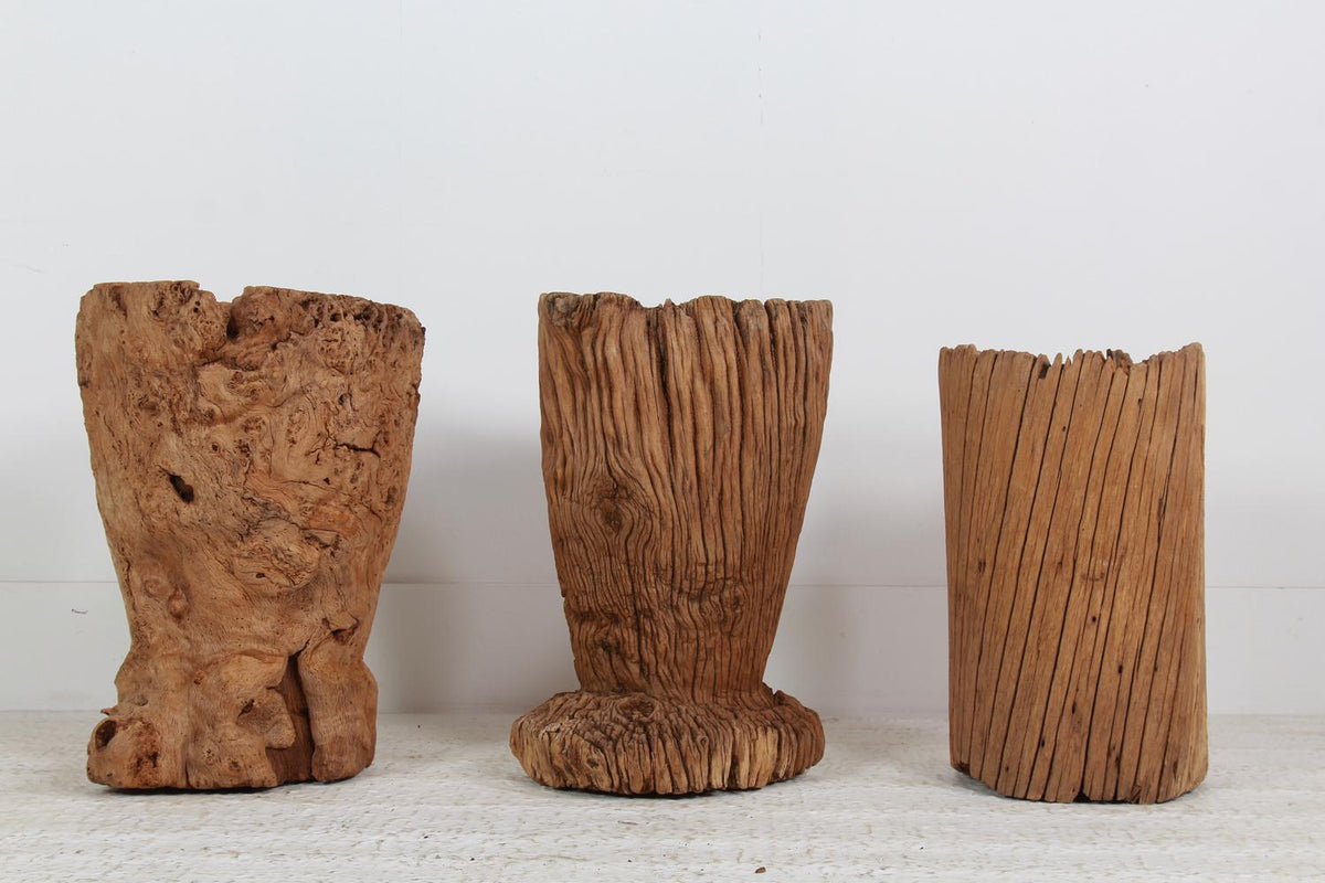 WONDERFUL COLLECTION OF GNARLY XL JAPANESE USU WOODEN MORTARS