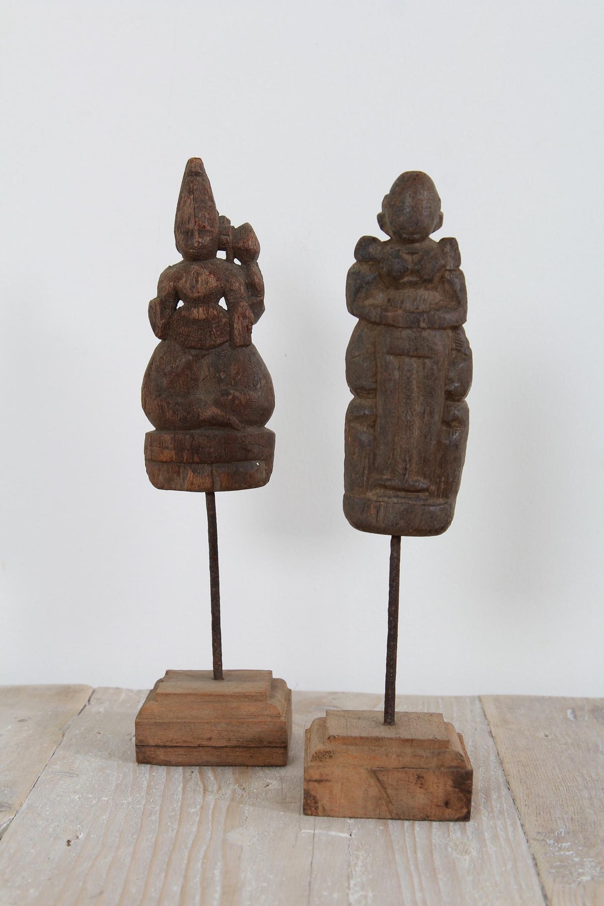 Pair of 19thC Carved Wood Hindu Temple Fragments
