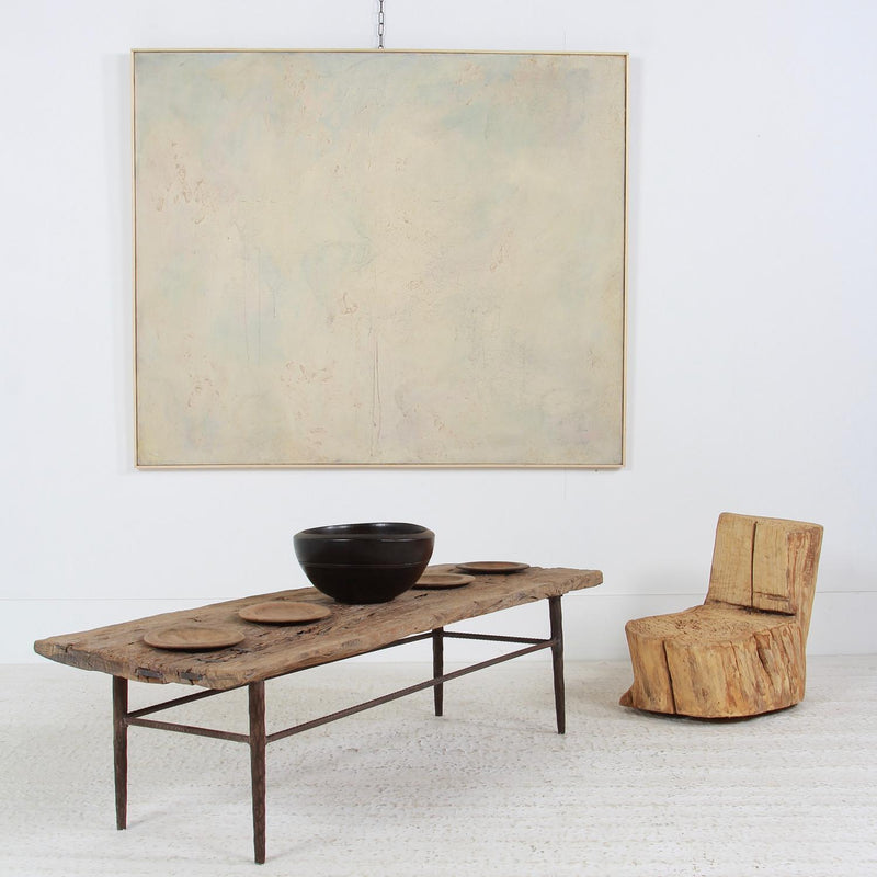 Simple Rustic ELM COFFEE TABLE ON CUSTOM MADE METAL Frame