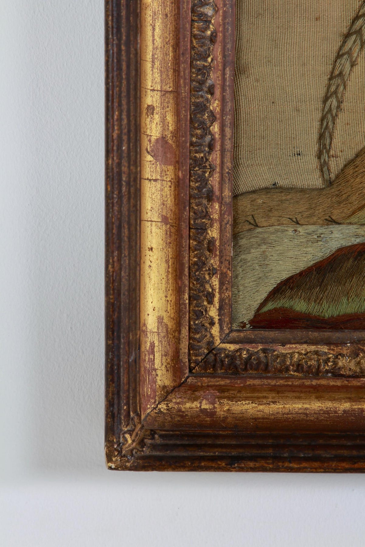 Exquisite English 18thC Silkwork Embroidery in Giltwood Frame