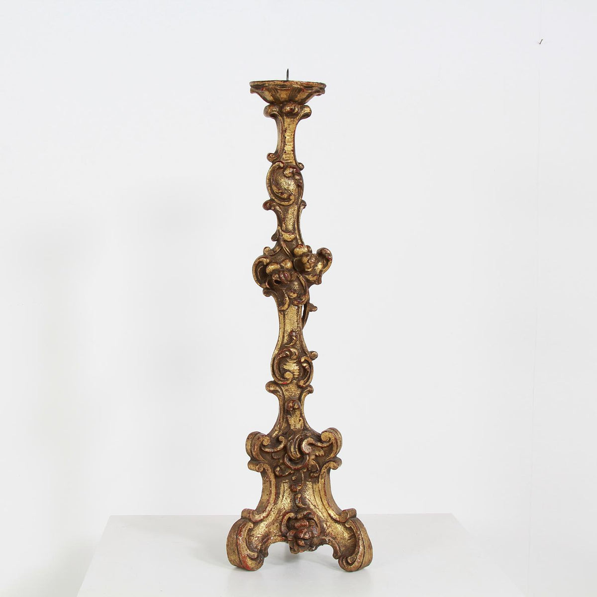 Italian 18thC Carved Wood Baroque Candlestick