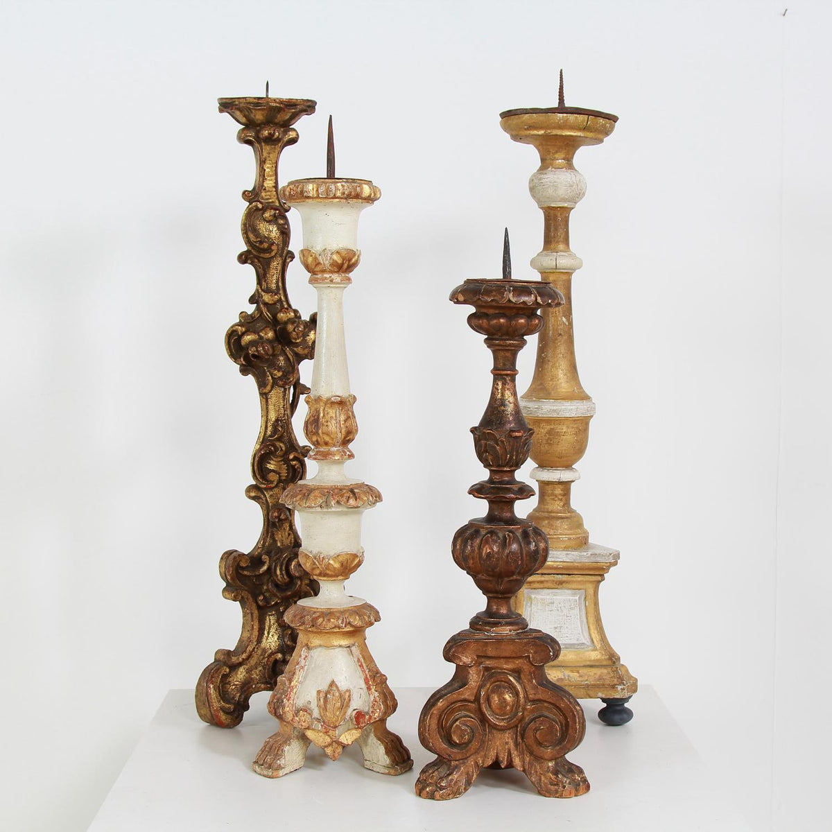 Italian 19th Century Carved Painted Pricket Candlestick