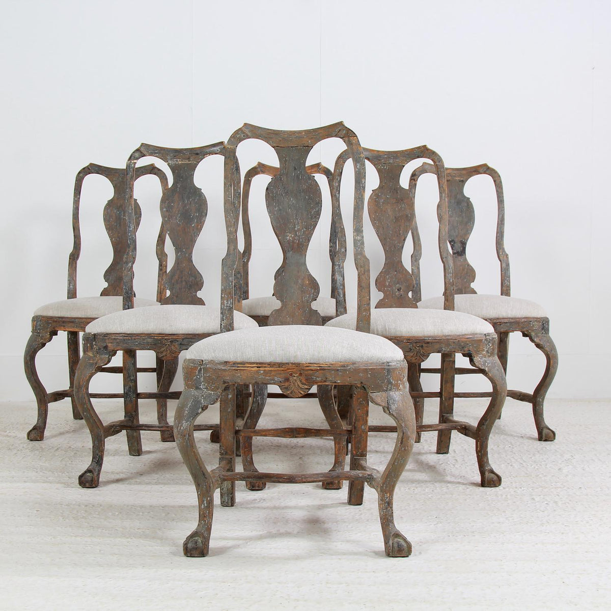 Stunning Set Six Swedish 18thC Rococo Dining Chairs