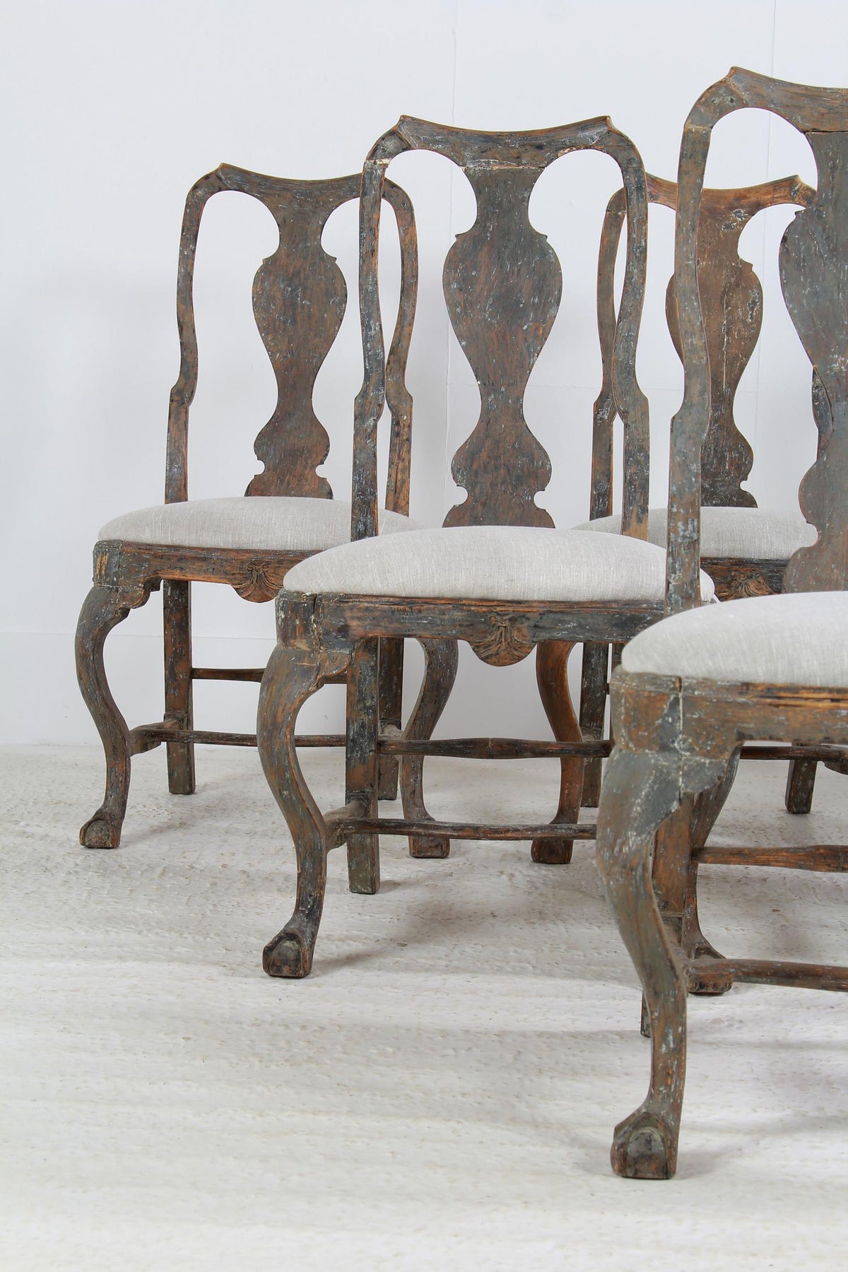 Stunning Set Six Swedish 18thC Rococo Dining Chairs
