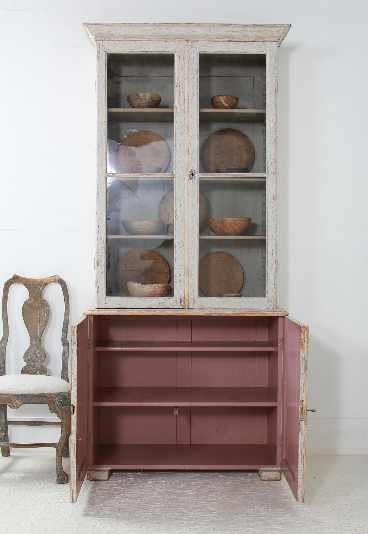 Swedish 19thC  Gustavian Style Two-Door Painted Glazed Cabinet