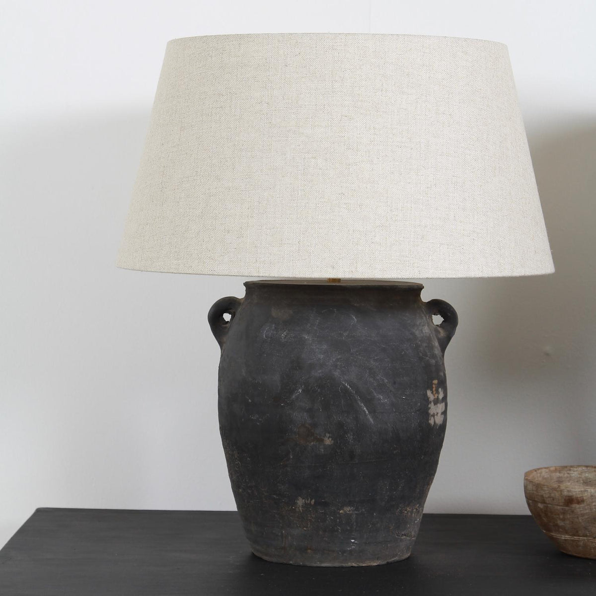 Near Pair of Chinese Lamps with Handmade Belgian Linen Shades