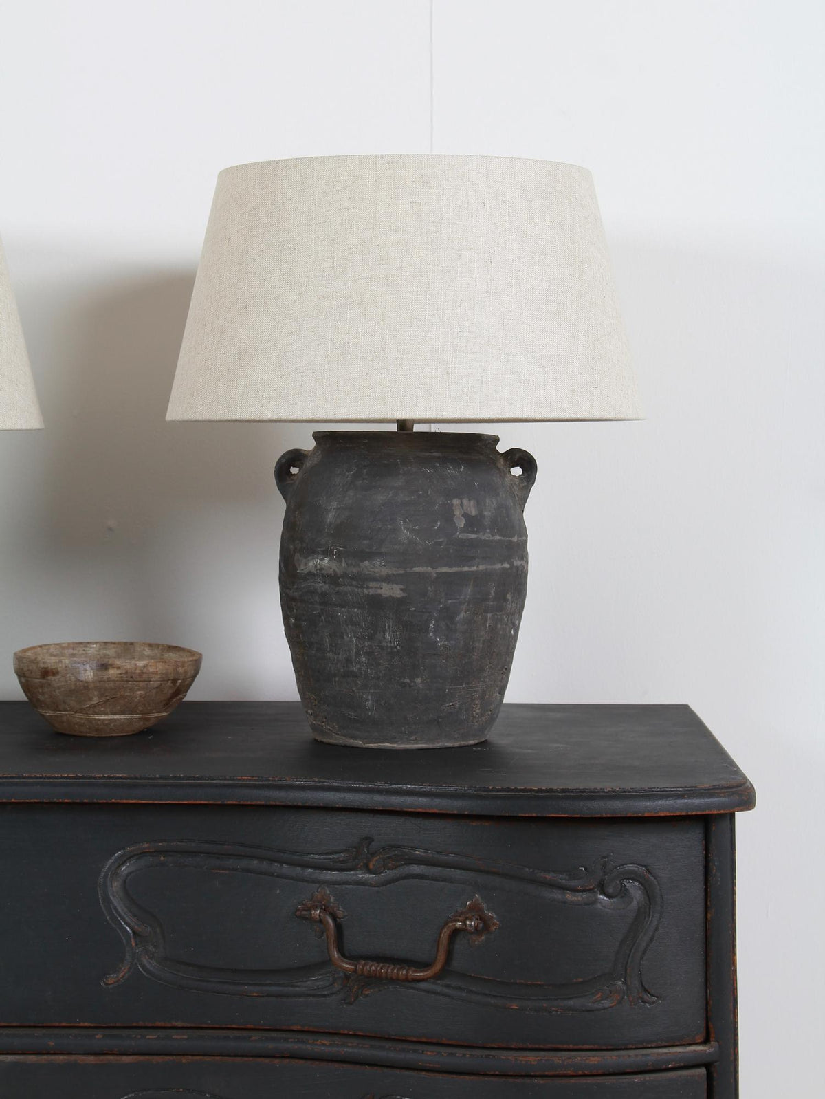 Near Pair of Chinese Lamps with Handmade Belgian Linen Shades