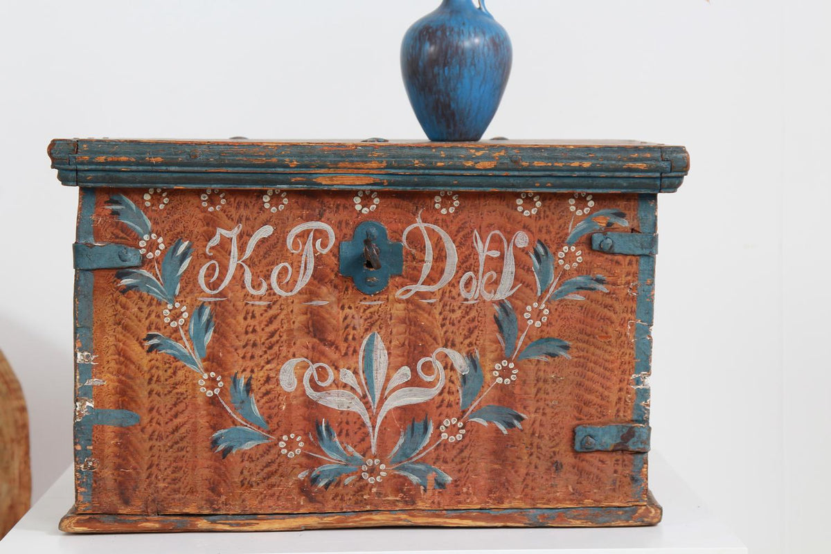 Charming Swedish 19thC Folk Art Box Dated 1865