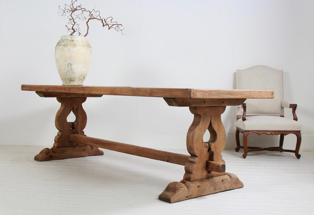 French 20thC  Grand Scale Bleached Oak Dining  Table