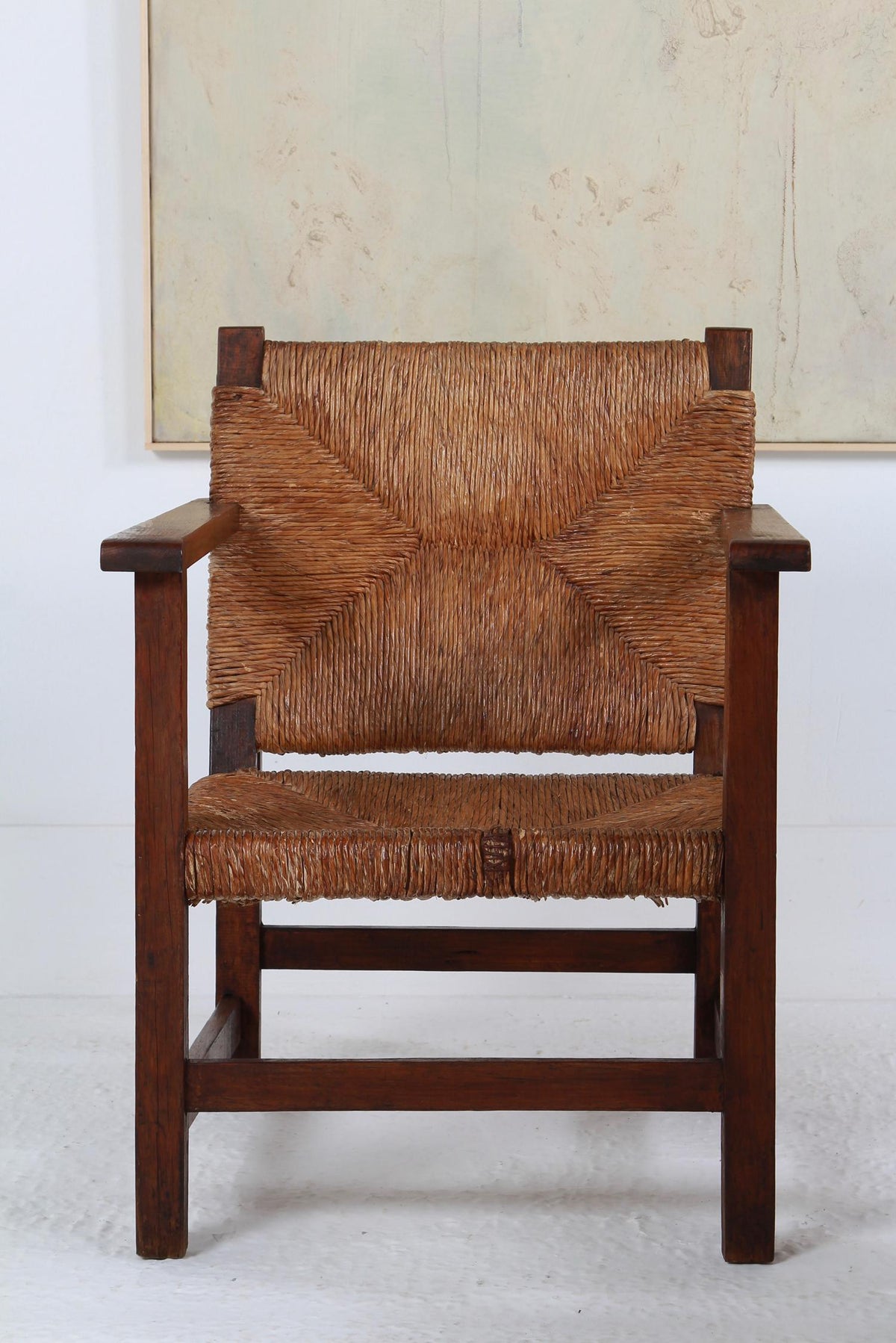 Pair of Rustic Spanish Lounge Chairs in Wood and Straw