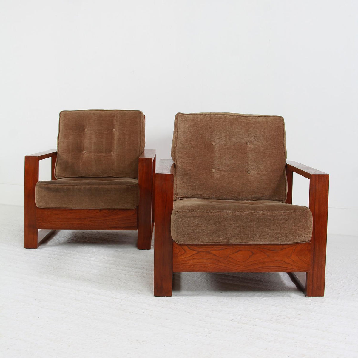 Huge Pair Of Italian Constructivist Teak Lounge Chairs