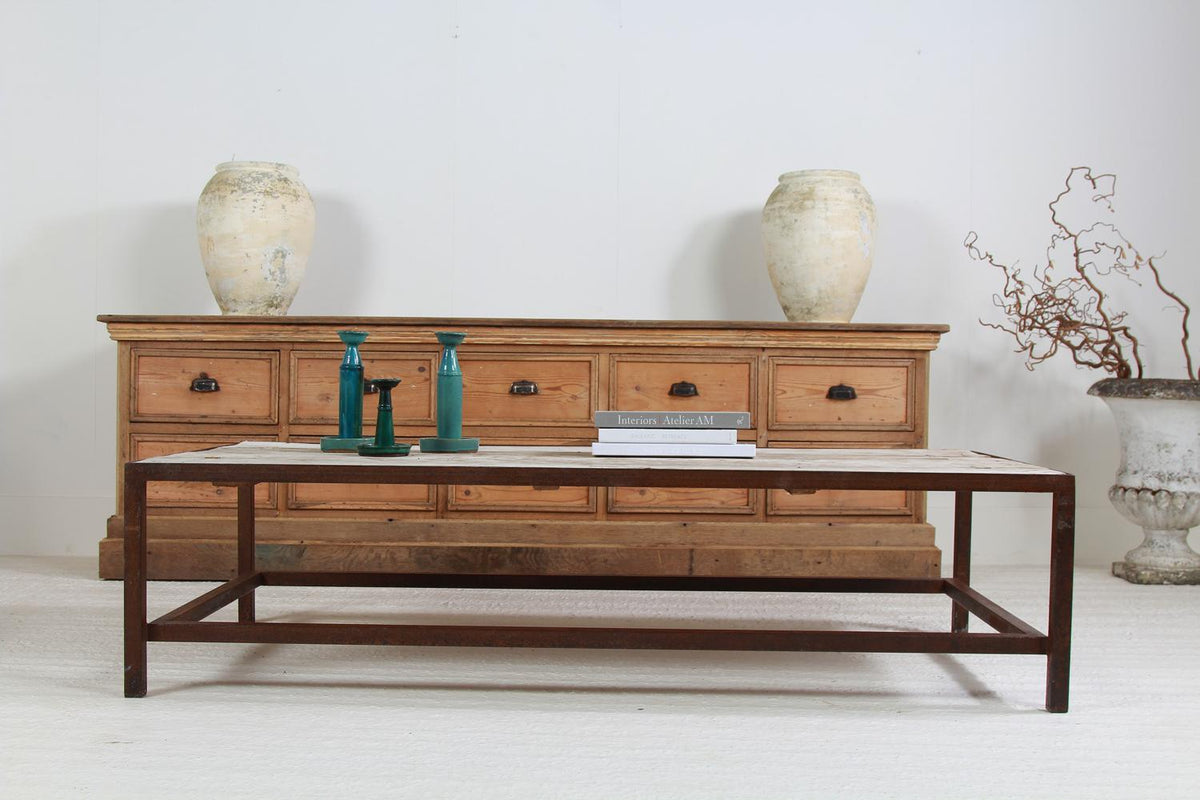 French 19thC Rustic Wood and Metal Coffee Table