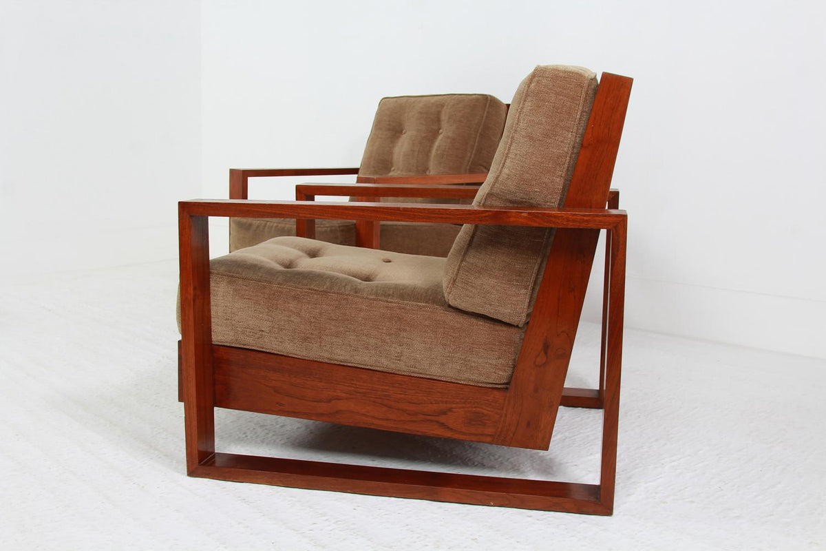 Huge Pair Of Italian Constructivist Teak Lounge Chairs