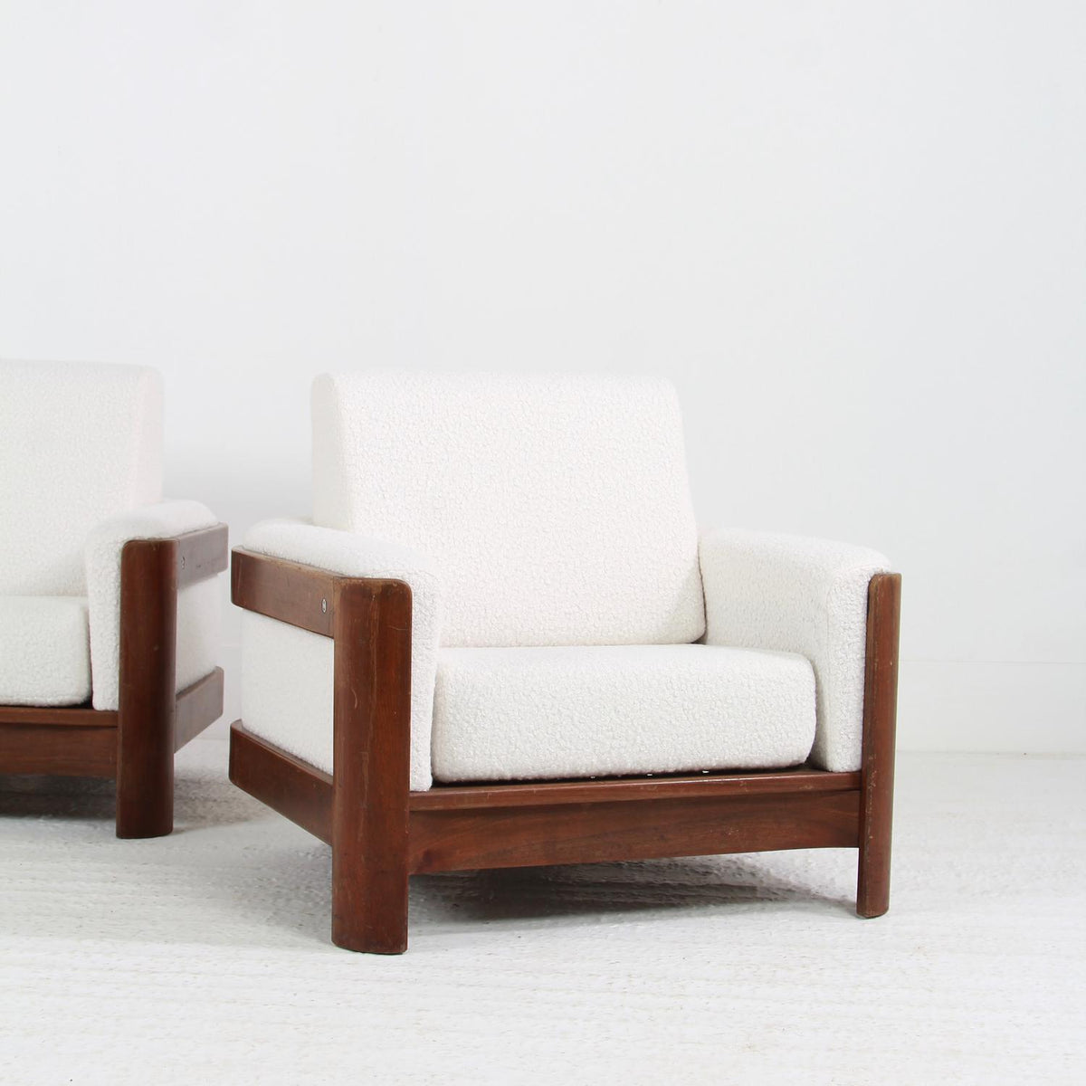 A Classic and Chic Pair of Sculptural  Italian Club/Lounge Chairs Upholstered In Boucle