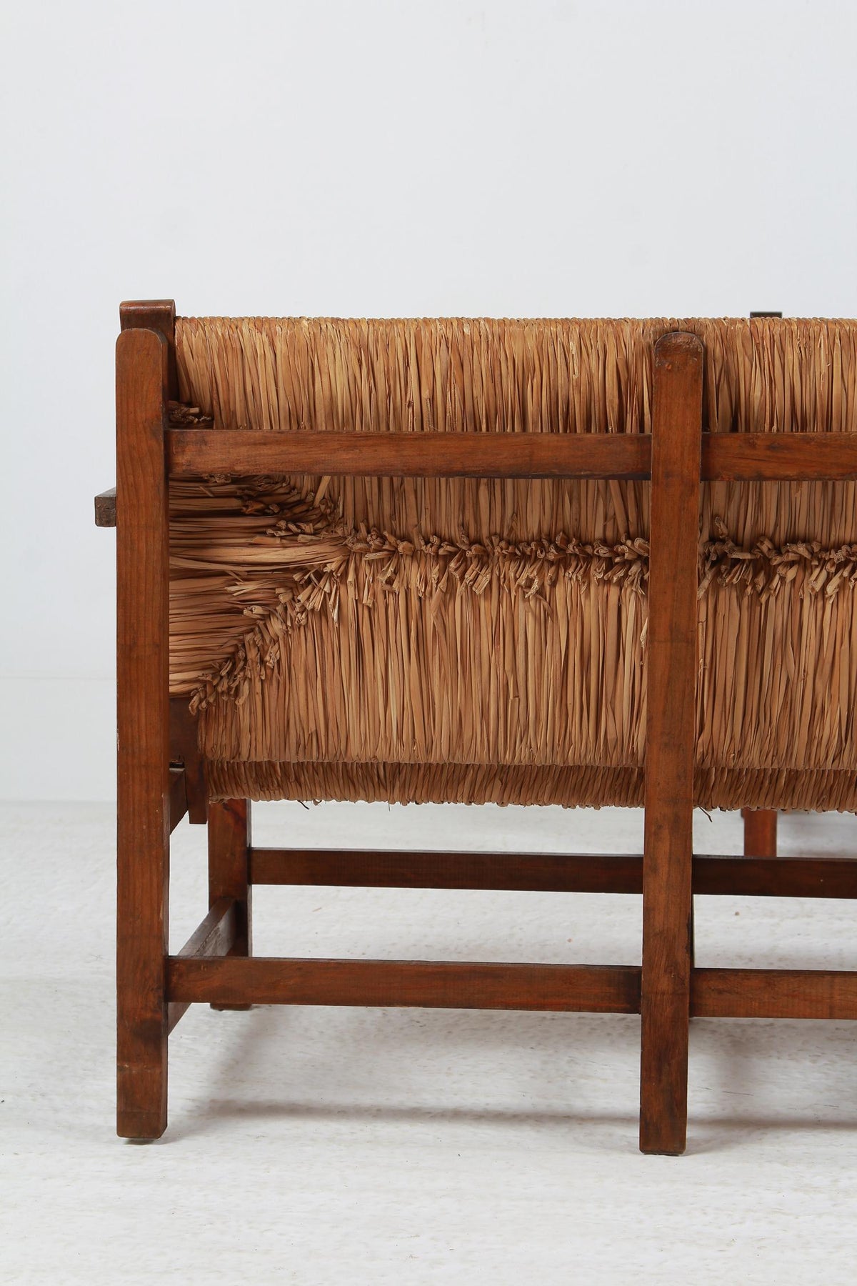 Rare Pair of Spanish Sofa/Benches in Pine and Woven Straw