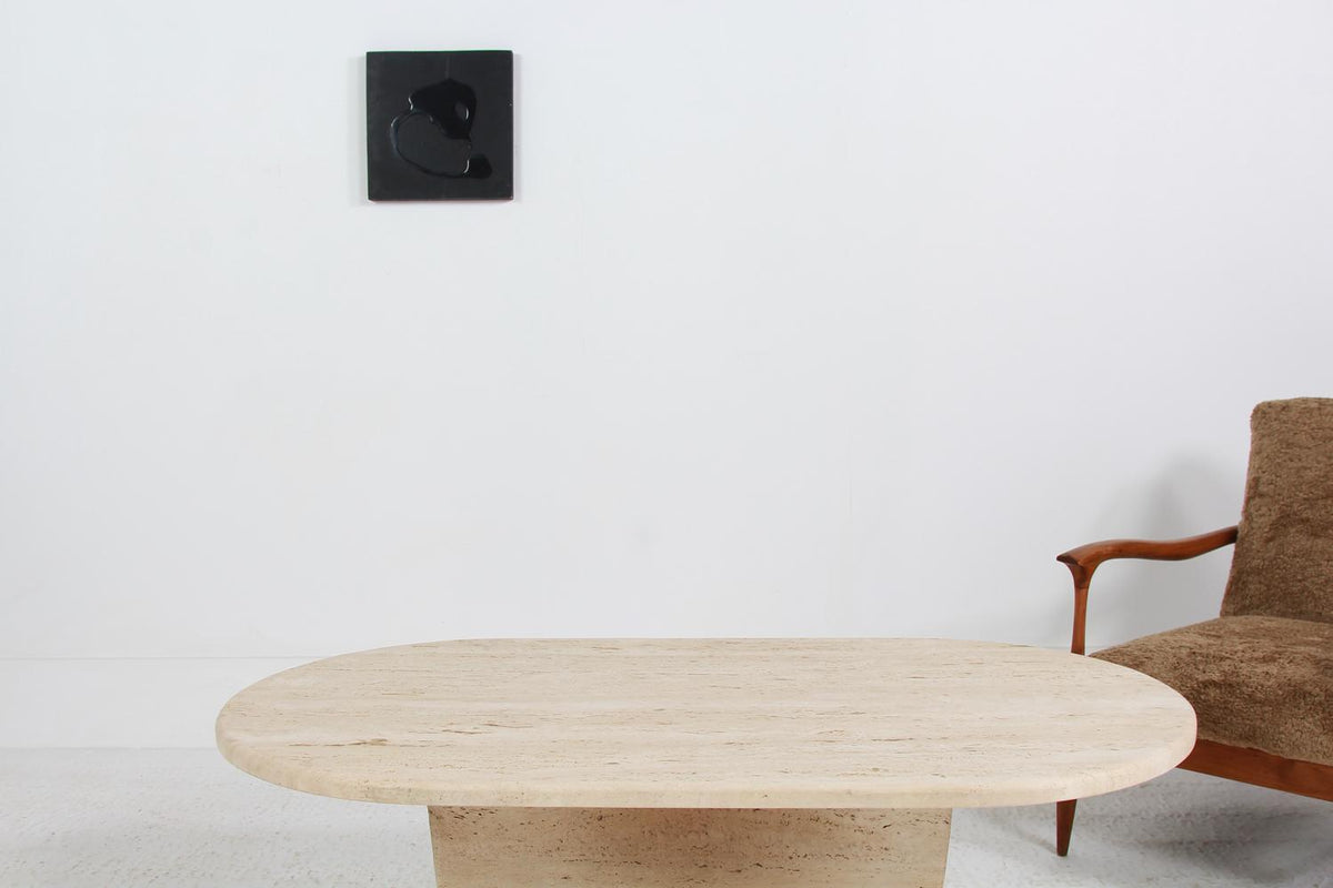 Stylish Italian Mid Century Oval Travertine Coffee Table