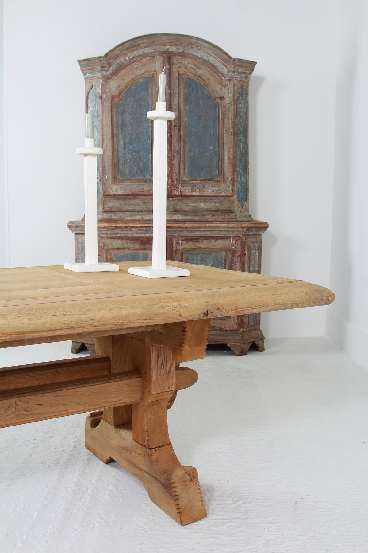 Impressive French 20thC Bleached Oak Monastery Trestle Table