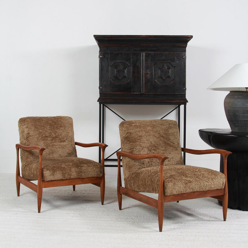 Pair of Scandinavian  Lounge Chairs in Ash Upholstered in Bouclé Fabric