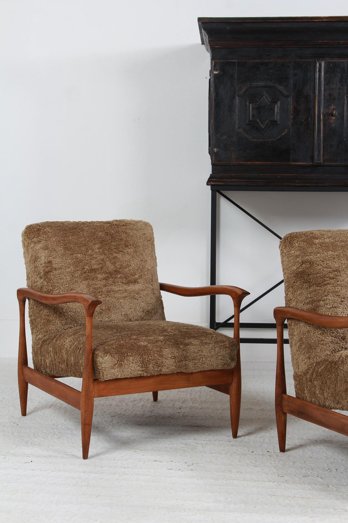 Pair of Scandinavian  Lounge Chairs in Ash Upholstered in Bouclé Fabric