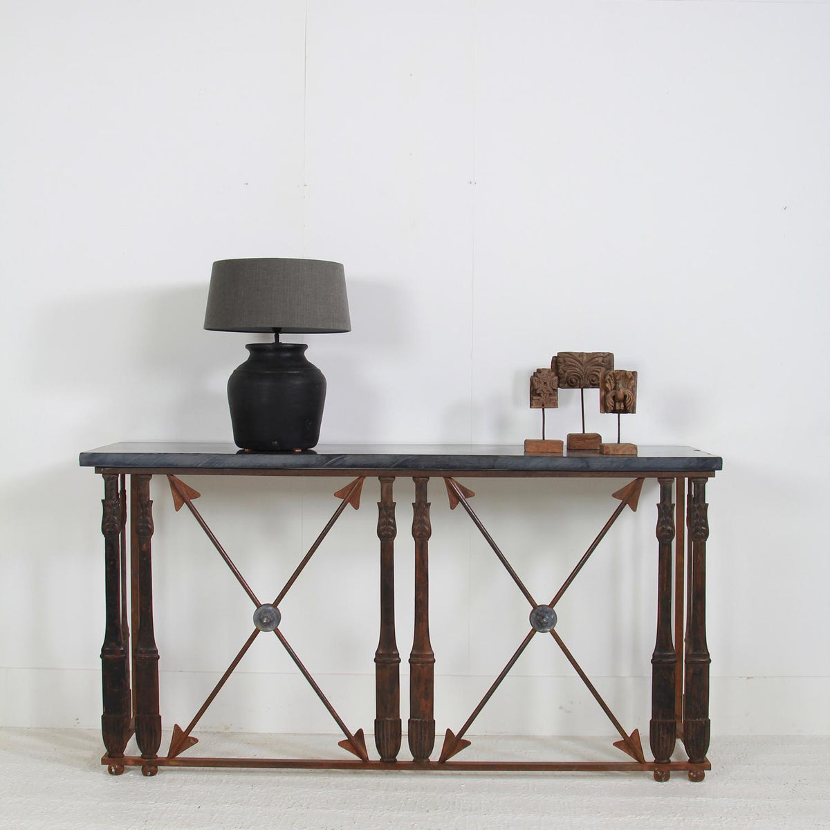 HUGE FRENCH 19TH CENTURY IRON & STONE CONSOLE TABLE