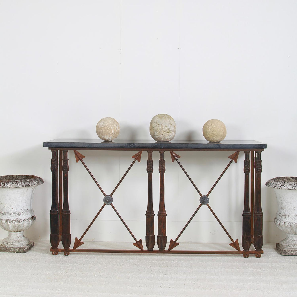 HUGE FRENCH 19TH CENTURY IRON & STONE CONSOLE TABLE