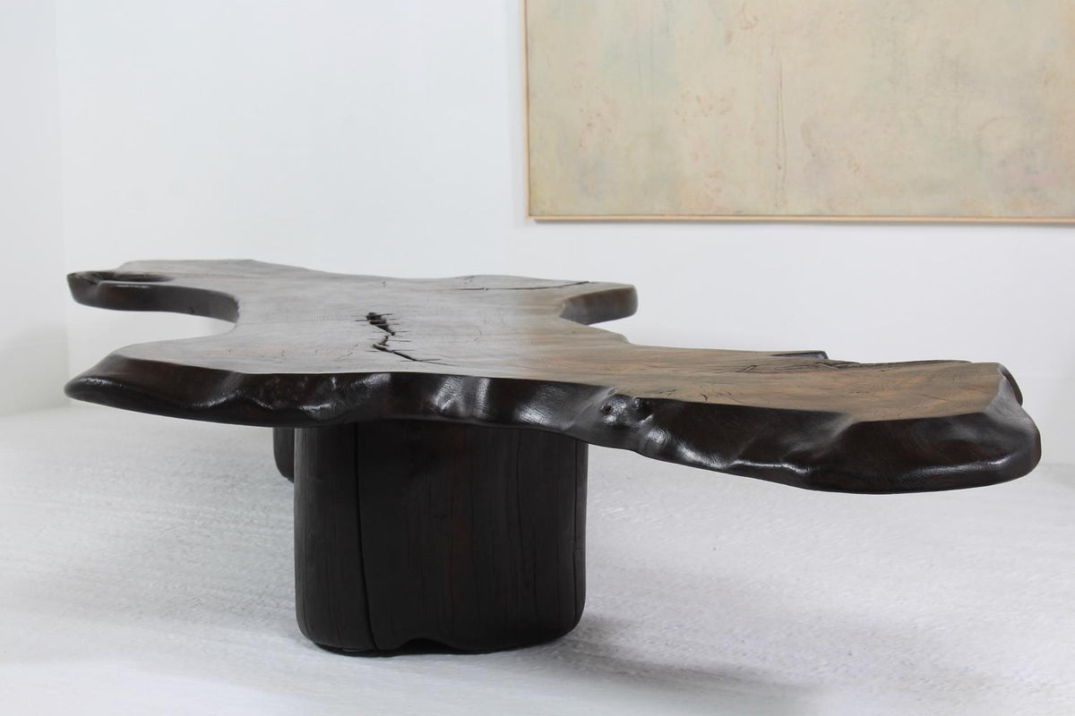 Magnificent huge SCULPTURAL ARTISAN OAK BURNT WOOD COFFEE TABLE.PRICE ON REQUEST