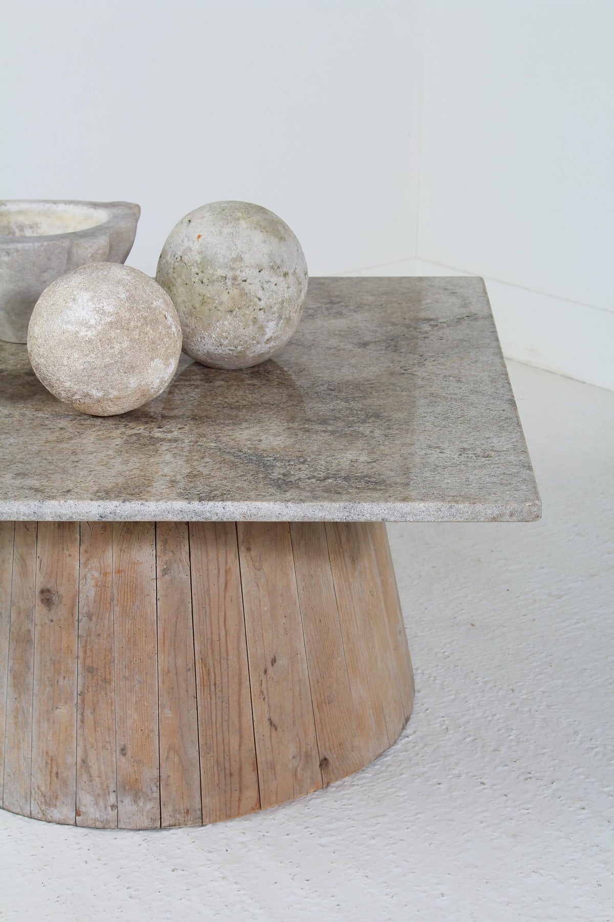 Quirky Marble and Wood Pedestal Coffee Table