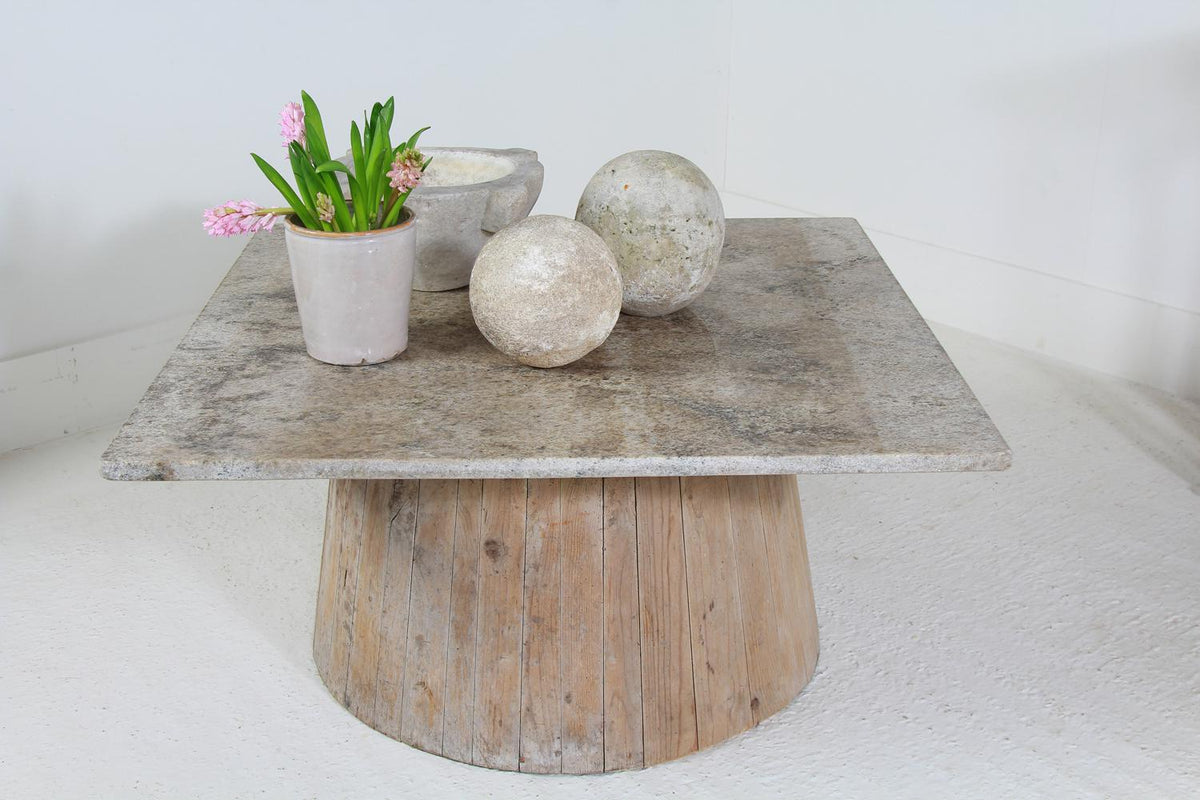 Quirky Marble and Wood Pedestal Coffee Table