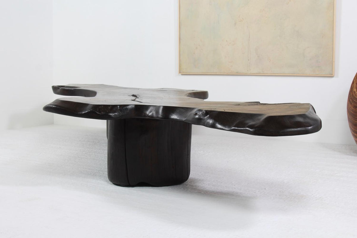 Magnificent huge SCULPTURAL ARTISAN OAK BURNT WOOD COFFEE TABLE.PRICE ON REQUEST