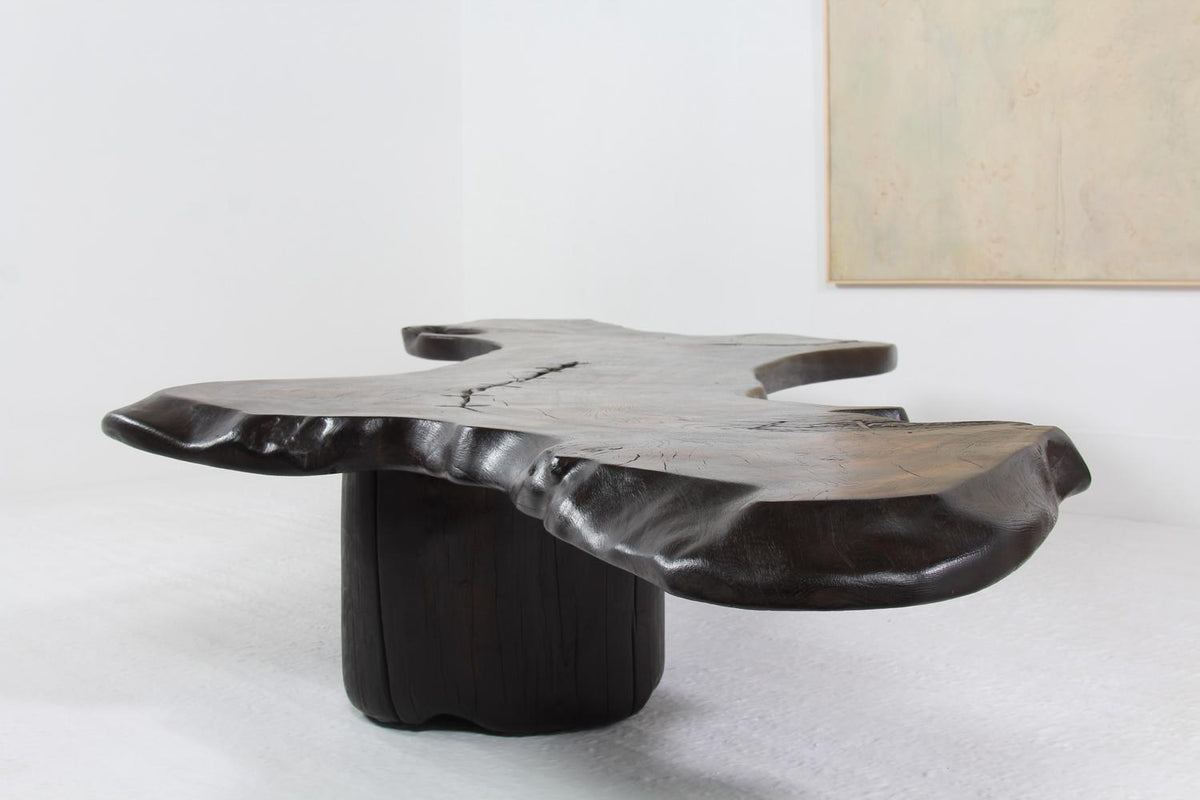 Magnificent huge SCULPTURAL ARTISAN OAK BURNT WOOD COFFEE TABLE.PRICE ON REQUEST