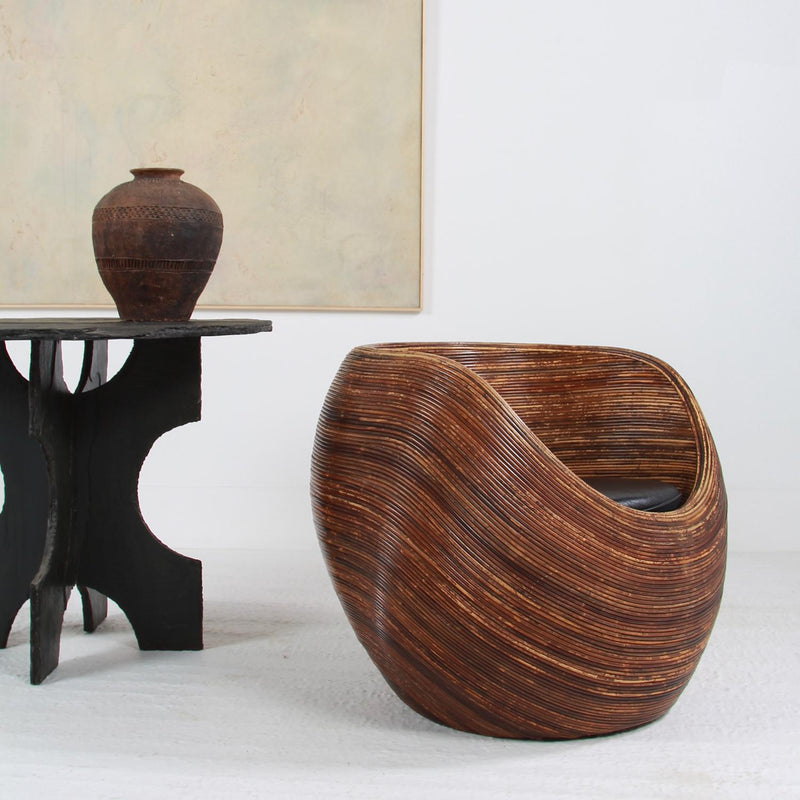 A Sculptural Contemporary  Spanish Vintage Cane  Lounge Chair